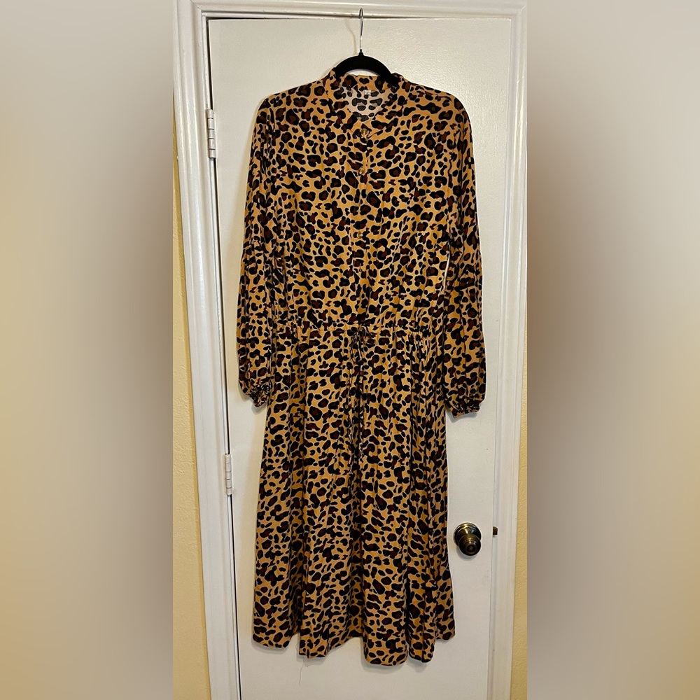 Leopard Print Long Sleeve Dress